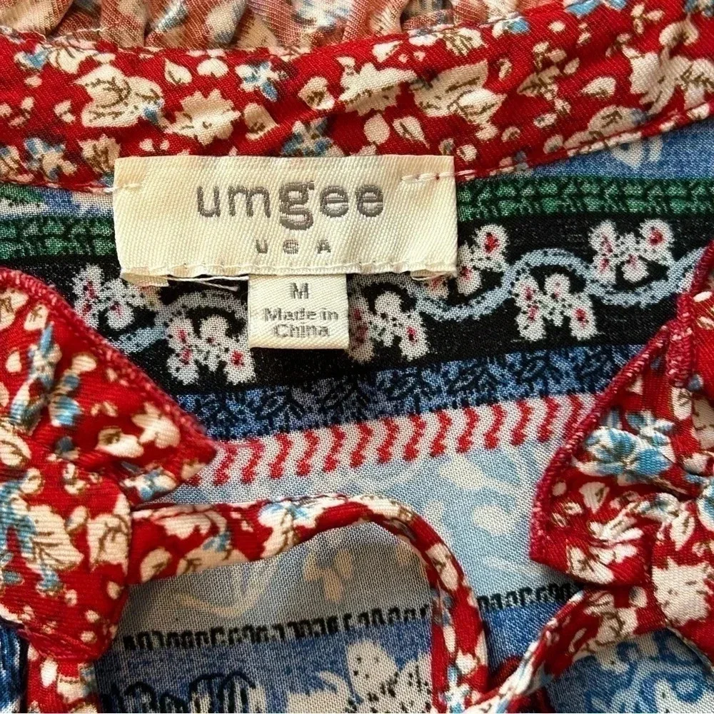 Umgee Tiered Floral Dress Women’s Medium Brick Red Navy‎ EUC
